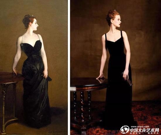左:约翰·辛格·萨金特,《x 夫人》,约1884;右:妮可·基德曼扮x 夫人